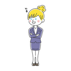 腕組みをする笑顔の白人ビジネスウーマンのイラスト