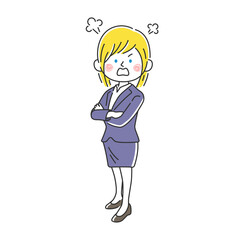 腕組みをして怒っている白人ビジネスウーマンのイラスト