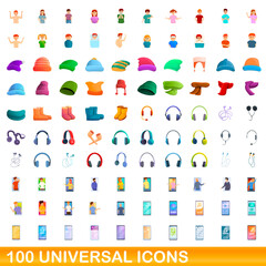 100 universal icons set. Cartoon illustration of 100 universal icons vector set isolated on white background