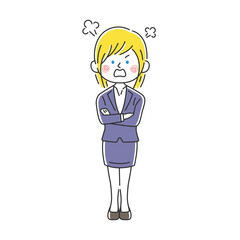 腕組みをして怒っている白人ビジネスウーマンのイラスト