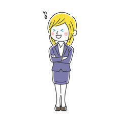 腕組みをする笑顔の白人ビジネスウーマンのイラスト