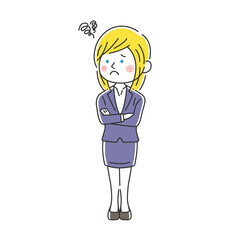 腕組みをして困っている白人ビジネスウーマンのイラスト