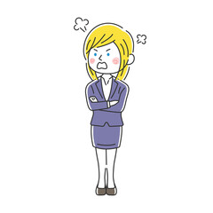 腕組みをして怒っている白人ビジネスウーマンのイラスト