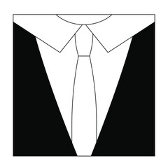 Tie with a shirt and a jacket in the shape of a square. Suitable for use as an icon to indicate a strict style of clothing, adherence to dress code. Simple vector image in black and white