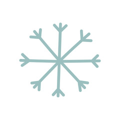 Cute hand-drawn snowflake isolated on white background. Vector illustration in scandi style, for the design of Christmas or winter greeting cards.