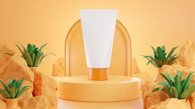 3d render of sunscreen protection cream for mockup branding