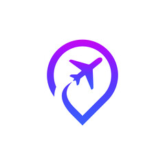 Travel Location with Flying Airplane Airplane Logo Design Graphic Concept