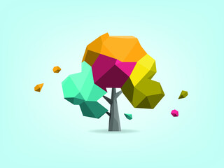 Modern digital tree vector illustration colorful polygonal composition with copy space