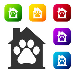 Black Pet house icon isolated on white background. Set icons in color square buttons. Vector.