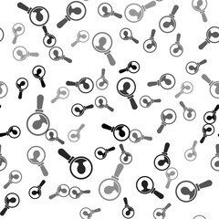 Black Magnifying glass for search a people icon isolated seamless pattern on white background. Recruitment or selection concept. Search for employees and job. Vector.