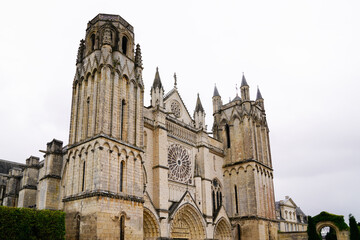 Facade of  Saint-Pierre St. Peter's Cathedral in Poitiers city france