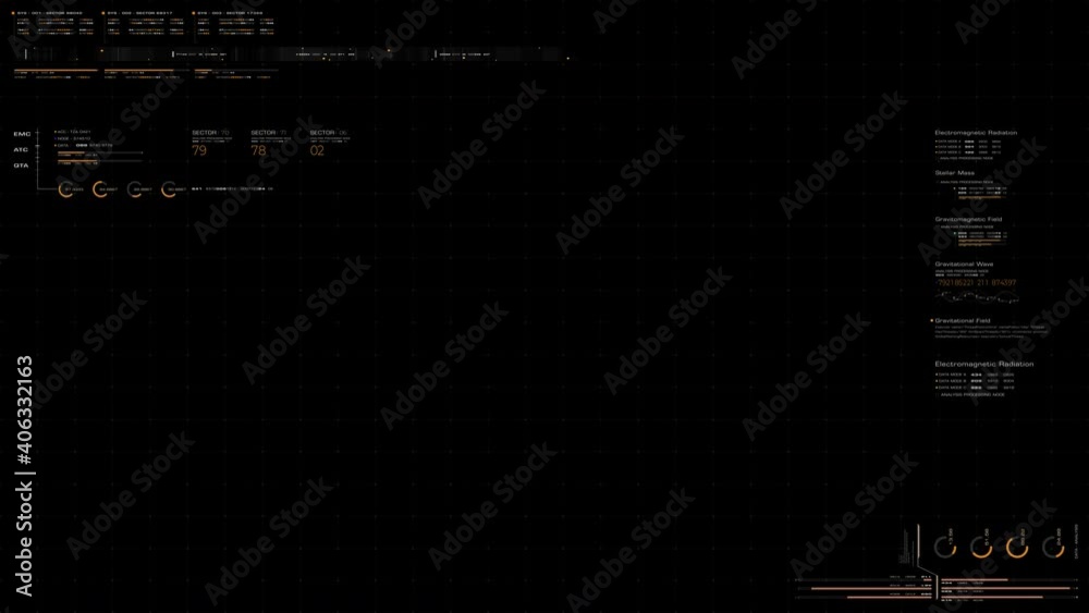 Poster Futuristic motion graphic user interface head up display screen template, digital data telemetry information display with alpha channel for graphic overlay