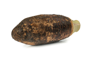 Sweet taro root, Satoimo potatoes or sliced of taro (Yautia Lila) isolated on white background