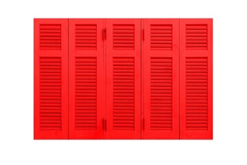 Red wood shutters window frame isolated on a white background