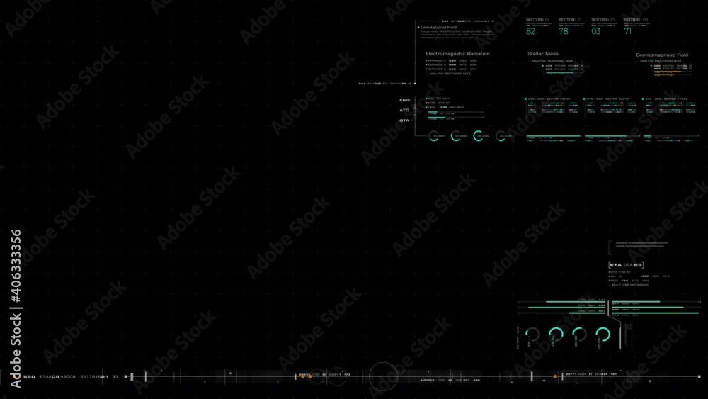 Poster Futuristic motion graphic user interface head up display screen template, digital data telemetry information display with alpha channel for graphic overlay