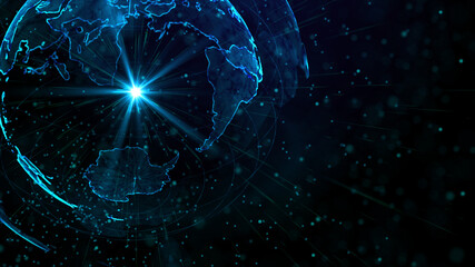 Digital blue planet of Earth, 3D animation