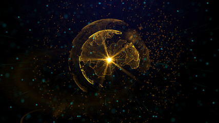 Digital orange planet of Earth, 3D animation