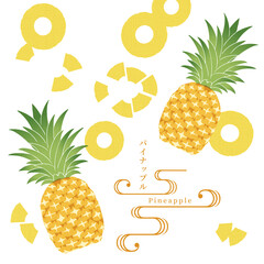 パイナップルのイラスト/手ぬぐい風/和柄