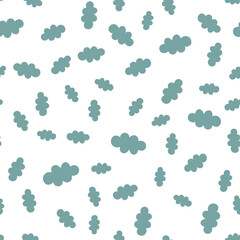 Vector seamless pattern with cute blue cloud on white background