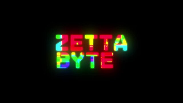 ZETTABYTE animation vibrant neon colourful digital motion intro text on dark screen background