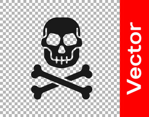 Black Skull on crossbones icon isolated on transparent background. Happy Halloween party. Vector.