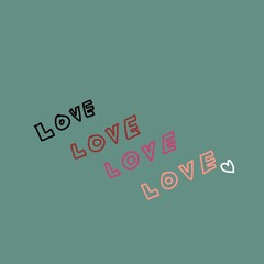 A green background with 4 love words in 4 colors in a row.