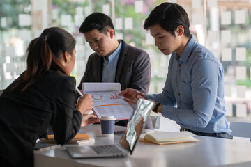 Young business teamwork working with business report document on office desk.Brainstorming Business People Design Planning,Brainstorming Planning Partnership.
