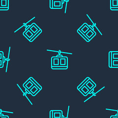 Fototapeta premium Green line Cable car icon isolated seamless pattern on blue background. Funicular sign. Vector.