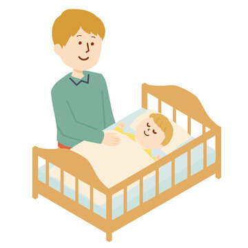 recommend clip art: 赤ちゃんを寝かしつける男性のイラスト