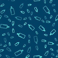 Green line Punching bag icon isolated seamless pattern on blue background. Vector.