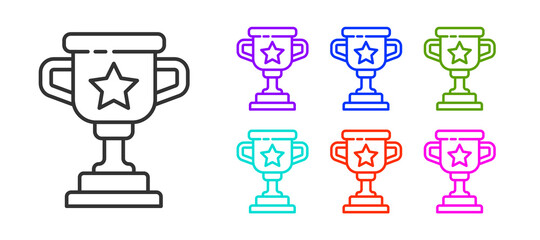 Black line Award cup icon isolated on white background. Winner trophy symbol. Championship or competition trophy. Sports achievement sign. Set icons colorful. Vector.