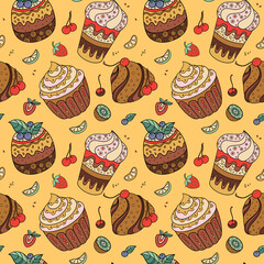Sweets and berries seamless pattern