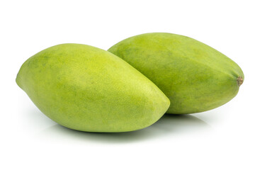 Fresh green mango tropical fruit isolated on white background
