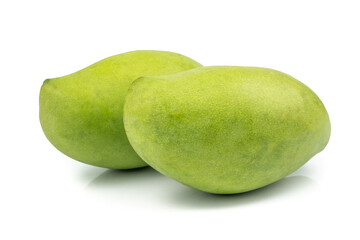 Fresh green mango tropical fruit isolated on white background
