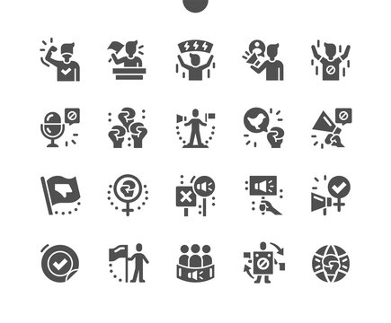 Activist. People Agitation. Animal Protection. Protest Announcements. Street Activist With Protest. Agitation Sticker. Vector Solid Icons. Simple Pictogram