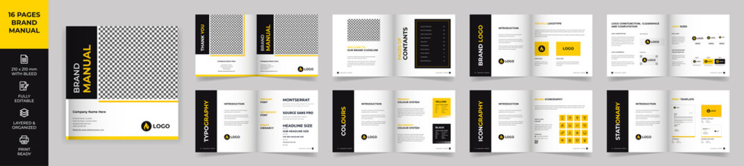 Square Brand Manual Template, Simple style and modern layout Brand Style , Brand Book, Brand Identity, Brand Guideline, Guide Book