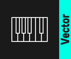 White line Grand piano icon isolated on black background. Musical instrument. Vector.