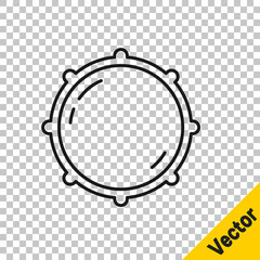 Black line Dial knob level technology settings icon isolated on transparent background. Volume button, sound control, analog regulator. Vector.