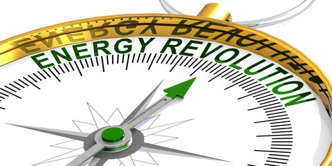 Energy revolution word on white compass