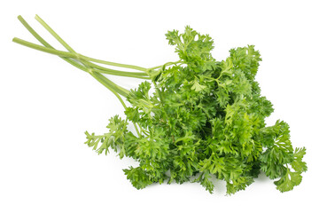 Fresh parsley green leaves (Petroselinum crispum) isolated on white background