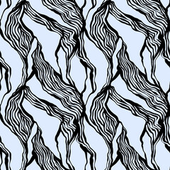 Seamless hand drawn ink pattern. Creative endless background with blots. Abstract striped texture with bold monochrome lines