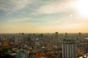 Fototapeta na wymiar Phnom penh cambodia overview Daytime from Sky bar in the middle of city