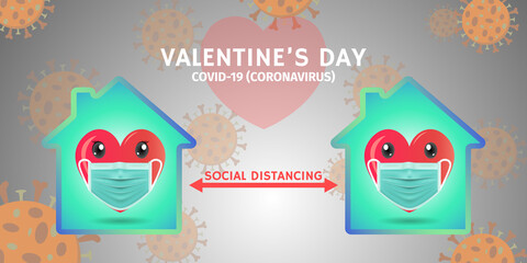 Heart in protective mask, Staying at home, New normal, Social Distancing Keep Your Distance, Valentines day concept and Covid-19.