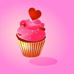 Lovely cupcake with hearts on top, valentines day design