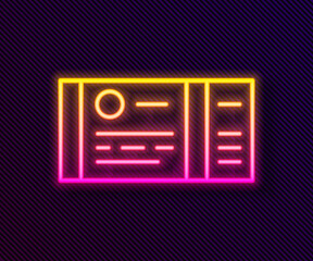 Glowing neon line Train ticket icon isolated on black background. Travel by railway. Vector.