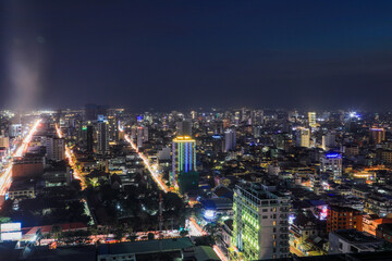 Fototapeta na wymiar Night view from Skyscrape in Cambodia
