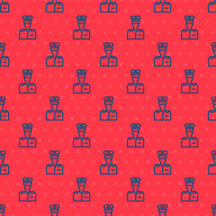 Blue line Captain of ship icon isolated seamless pattern on red background. Travel tourism nautical transport. Voyage passenger ship, cruise liner. Vector.