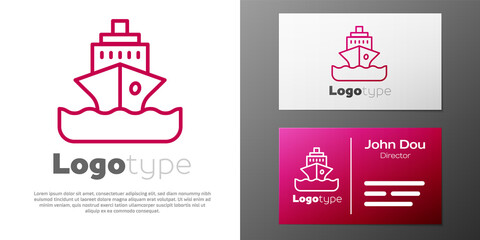 Logotype line Cruise ship icon isolated on white background. Travel tourism nautical transport. Voyage passenger ship, cruise liner. Worldwide cruise. Logo design template element. Vector.