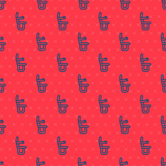 Blue line Airplane seat icon isolated seamless pattern on red background. Vector.