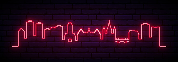 Red neon skyline of Mainz. Bright Mainz City long banner. Vector illustration.